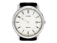 CITIZEN, Alarm, Boett nr. 6075-K13301 CK / 961417, herrur, 35 mm, vitmetall, quartz, mineralglas, datum, alarm (defekt), läderband, ca 1995.