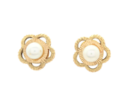 PÄRLÖRHÄNGEN, 18K guld, 2 odlade sötvattenspärlor, örhängen formade som blommor, stift, saknar snurrebussar, v på auktion i Stockholm, Stockholms län hos Kaplans Auktioner