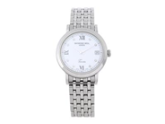 RAYMOND WEIL, Geneve, Toccata, Serie nr. V550897, Boett nr. 5593, unisex, 34 mm, stål, quartz, safirglas, datum, pärlemorurtavla med diamanter (8 st. 8/8), originallänk, viklås, cert, april 2008, box, ytterkartong.