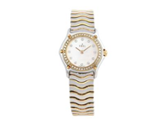 EBEL, Sport Classic, Serie nr. 18216812, Boett nr. 1057902, damur, 24 mm, stål/guld, quartz, safirglas (repor), pärlemorurtavla med diamanter (12 st. 8/8), skadad urtavla, diamantkrans (39 st. 8/8, ca TW/VVS, ca 0,39 ctv), integrerad originallänk, viklås, Ref nr. R0397, längd 165 mm, ca 1997.