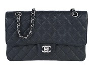 CHANEL, VÄSKA, Medium Double Flap Bag, svart quiltat kaviarläder, silverfärgade beslag, 25x15x6 cm, hologrammärkt 18503332, år 2013-2014. Very Good Condition.