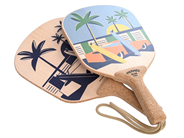 HERMÈS, STRANDRACKET, Beachwood Apres La Vague, trä, beach motiv, grön, blå, gul, orange, 2 st racket, 22,5x40 på auktion i Stockholm, Stockholms län hos Kaplans Auktioner