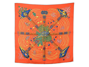 HERMÈS, SCARF, Chemins de Corail, Annie Faivre, 100% siden, 90x90 cm, multifärgad, orange, blå, grön, gul, ori på auktion i Stockholm, Stockholms län hos Kaplans Auktioner