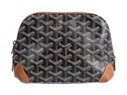 GOYARD, NECESSÄR, Vendome Cosmetic, Goyardine Canvas, svart, brunt, Chevroches kalvskinn, silverfärgade beslag, 18x13x7 cm, dustbag. Very Good Condition.