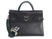DIOR, VÄSKA, Diorever Two Way, mörkblått, grönt läder, guldfärgade beslag, 29x20x14 cm, care booklet, cert år 2016, axelrem, dustbag. Good Condition.