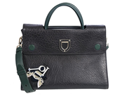 DIOR, VÄSKA, Diorever Two Way, mörkblått, grönt läder, guldfärgade beslag, 29x20x14 cm, care booklet, cert år på auktion i Stockholm, Stockholms län hos Kaplans Auktioner