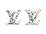 LOUIS VUITTON, ÖRHÄNGEN, LV Iconic Strass Earrings, vita stenar, silverfärgad metall, stift, 1,2x1,2 cm, vikt 1,7 g, märkt M00608, smyckespåse, originalask. Excellent Condition.