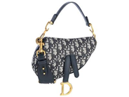 DIOR, VÄSKA, Saddle bag, blå canvas monogram, läder, guldfärgade beslag, 18x15x4 cm, märkt 05-RU-1109, år 2019, avtagbar axelrem. Excellent Condition.