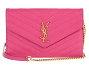 SAINT LAURENT, VÄSKA, Cassandre Envelope Chain Wallet, rosa Grain De Poudre läder, guldfärgade beslag, 19x13x3,5 cm. Good Condition.