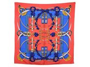HERMÈS, SCARF, Grand Manege, Henri d'Origny, 100% siden, 90x90 cm, multifärgad, röd, blå, gul. Excellent Condition.