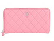 CHANEL, PLÅNBOK, Matelasse long Wallet, rosa quiltat lammskinn, silverfärgade beslag, 19,5x10,5x2 cm, mynt, se på auktion i Stockholm, Stockholms län hos Kaplans Auktioner