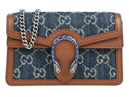 GUCCI, VÄSKA, Dionysus Super Mini, GG Supreme Denim, brunt läder, blå emalj, silverfärgade beslag, 16,5x11x4 cm, care booklet, dustbag, originalkartong. Excellent Condition.