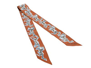 HERMÈS, SCARF, Twilly, 100% siden, 85x5 cm, brun, vit, blå. Fair Condition.