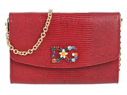 DOLCE & GABBANA, VÄSKA, Chain Bag, rött präglat läder, färgade kristaller, emaljblomma, Logo D&G, 19,5x14x3 cm på auktion i Stockholm, Stockholms län hos Kaplans Auktioner