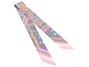 HERMÈS, SCARF, Twilly, 100% siden, 85x5 cm, rosa, svart, brun, grå, originalask. Excellent Condition.