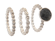 PANDORA, smyckeset, 3 st ringar, sterlingsilver, rutilkvarts, stl 16,75/ 17/17,5 mm, dustbag, totalvikt 11,2 g på auktion i Stockholm, Stockholms län hos Kaplans Auktioner