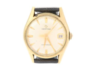 CERTINA, Certidate,  Serie nr. 3126205,  Boett nr. 89366, herrur, 34,5 mm, guld på stål, manuell,  plexiglas, datum, skadad urtavla, läderband, ca 1957.