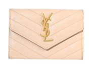 PLÅNBOK, SANIT LAURENT, beige quiltat läder, guldfärgade beslag, Logo YSL, 9x13 cm, kort, mynt, sedel, dustbag på auktion i Stockholm, Stockholms län hos Kaplans Auktioner
