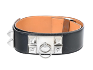 BÄLTE, HERMÈS, Vintage Collier de Chien Belt, svart läder, silverfärgade beslag, stl 74, bredd 5 cm, ask. på auktion i Stockholm, Stockholms län hos Kaplans Auktioner