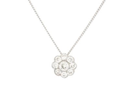 COLLIER, 14K guld/platina, 9 gammalslipade diamanter ca 1,10 ctv, ca TW-Cr/VS-P, diameter 10,8 mm, längd 41,5 cm, vikt 3,0 g, kedja i 18K vitguld, enstaka diamanter har nagg och inneslutningar som når ytan,
