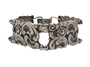 ARMBAND, silver, fantasilänk, arbetad, Tre-Ess I Sällström, Malmö, år 1949, längd 19,5 cm, vikt 28,1 g. på auktion i Stockholm, Stockholms län hos Kaplans Auktioner