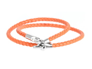 ARMBAND, HERMÈS, Glenan Double Tour Bracelet, orange läder, palladiumpläterad, stl T2, smyckespåse, ask. på auktion i Stockholm, Stockholms län hos Kaplans Auktioner