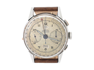 ANGELUS, Watch Co. Chronodato, Cal 217, Serie nr. 231777, kronograf, herrur, 38 mm, stål, manuell, plexiglas, på auktion i Stockholm, Stockholms län hos Kaplans Auktioner