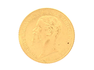 MYNT, 21,6K guld, 20 Lire, 1858, Italien, kvalité ca 01, diameter 21 mm, vikt 6,5 g. på auktion i Stockholm, Stockholms län hos Kaplans Auktioner