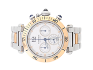 CARTIER, Pasha (T Swiss Made T), Cal 205, Boett nr. 2113/789544CC, kronograf, herrur, 38 mm, stål/guld, automa på auktion i Stockholm, Stockholms län hos Kaplans Auktioner