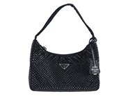PRADA, VÄSKA, Satin Mini-Bag With Crystals, svart satin, svarta syntetiska kristaller, 22x17x6 cm, dustbag, or på auktion i Stockholm, Stockholms län hos Kaplans Auktioner