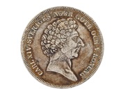 MYNT, silver, Riksdaler, 1836, Karl XIV Johan, kvalité ca 1/1+, diameter 39 mm, vikt 34,0 g, repor. på auktion i Stockholm, Stockholms län hos Kaplans Auktioner
