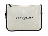 VÄSKA, LONGCHAMP, canvas, svart läder, silverfärgade beslag, 32x25x12 cm, avtagbar axelrem. på auktion i Stockholm, Stockholms län hos Kaplans Auktioner