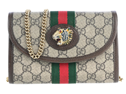 GUCCI, VÄSKA, Mini Rajah Chain Crossbody, GG Supreme canvas, brunt läder, Web röd, grön, guldfärgade beslag, 1 på auktion i Stockholm, Stockholms län hos Kaplans Auktioner