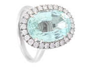 STRÖMDAHLS, carmoséring, 18K vitguld, ovalslipad beryll 7,66 ct, briljantslipade diamanter 0,60 ctv, TW/VS-SI, på auktion i Stockholm, Stockholms län hos Kaplans Auktioner