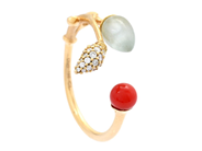 OLE LYNGGAARD, ring, Blooming, 18K guld, akvamarin, korall, 25 briljantslipade diamanter 0,10 ctv, stl 17,5 mm på auktion i Stockholm, Stockholms län hos Kaplans Auktioner