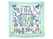 HERMÈS, SCARF, Les Temps des Marionettes, Annie Faivre, 100% siden, 90x90 cm, multifärgad, grön, blå, gul, vit på auktion i Stockholm, Stockholms län hos Kaplans Auktioner