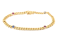 ARMBAND, 18K guld, pansarlänk, rubiner, safirer, Italien, längd 19 cm, vikt 20,9 g. på auktion i Stockholm, Stockholms län hos Kaplans Auktioner