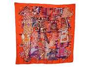 HERMÈS, SCARF, Voyage en étoffes, Annie Faivre Rare, 100% siden, 130x130 cm, multifärgad, orange, lila, röd, b på auktion i Stockholm, Stockholms län hos Kaplans Auktioner
