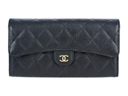 CHANEL, PLÅNBOK, Long Wallet, svart quiltat kaviarläder, guldfärgade beslag, 19x10x2 cm, mynt, sedlar, kontoko på auktion i Stockholm, Stockholms län hos Kaplans Auktioner