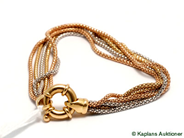 Pantvaror, Armband, 6-radigt 3-färgat 18 cm 18K 14,4 g, i auktion: Pant – Tisdag 30 maj 2006