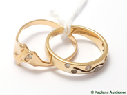 Pantvaror, Ringar, 2st 18K defekta - stenar saknas Ø16 3/4 Ø17 1/4 5,1g, i auktion: Pant – Tisdag 24 oktober 2006