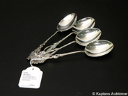Pantvaror, Skedar, 4st dessertskedar i silver, i auktion: Pant – Tisdag 3 mars 2009