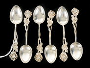 Pantvaror, Skedar, Moccaskedar Rosen 6st i Silver, i auktion: Pant – Tisdag 22 november 2011